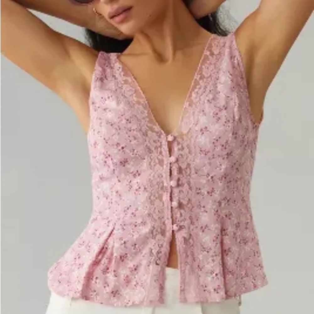 Reformation Pink Floral Lace Top